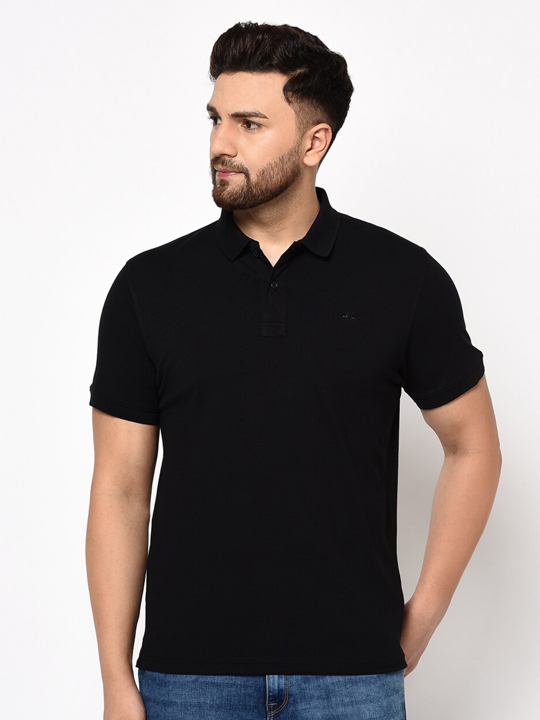 

98 Degree North Men Black Regular Fit Polo Collar T-shirt