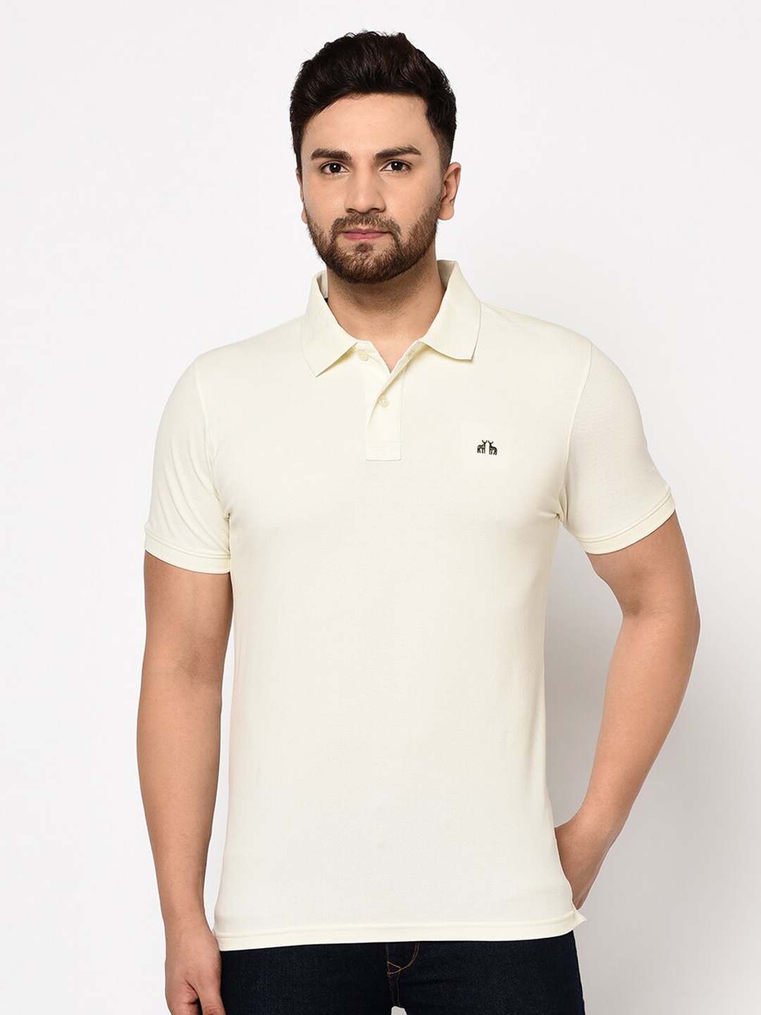 

98 Degree North Men Off White Polo Collar T-shirt