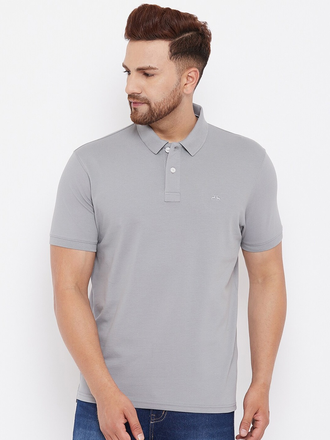 

98 Degree North Men Grey Polo Collar Cotton T-shirt