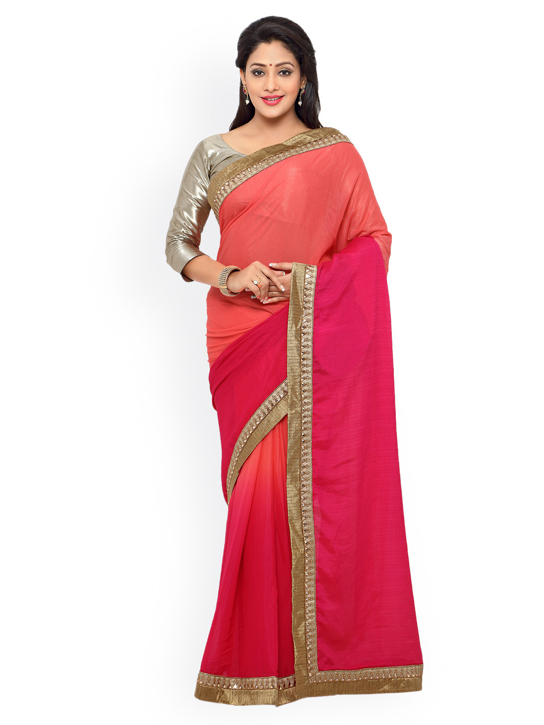 

Kalista Pink Georgette & Chiffon Embellished Saree