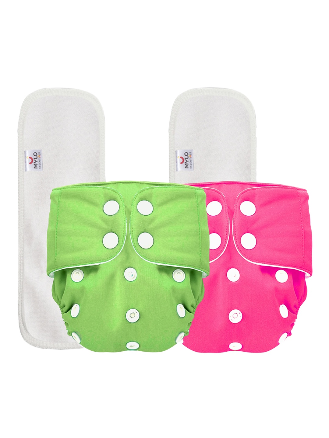 

Mylo Kids Set Of 2 Green & Pink Essentials 100% Cloth Diapers