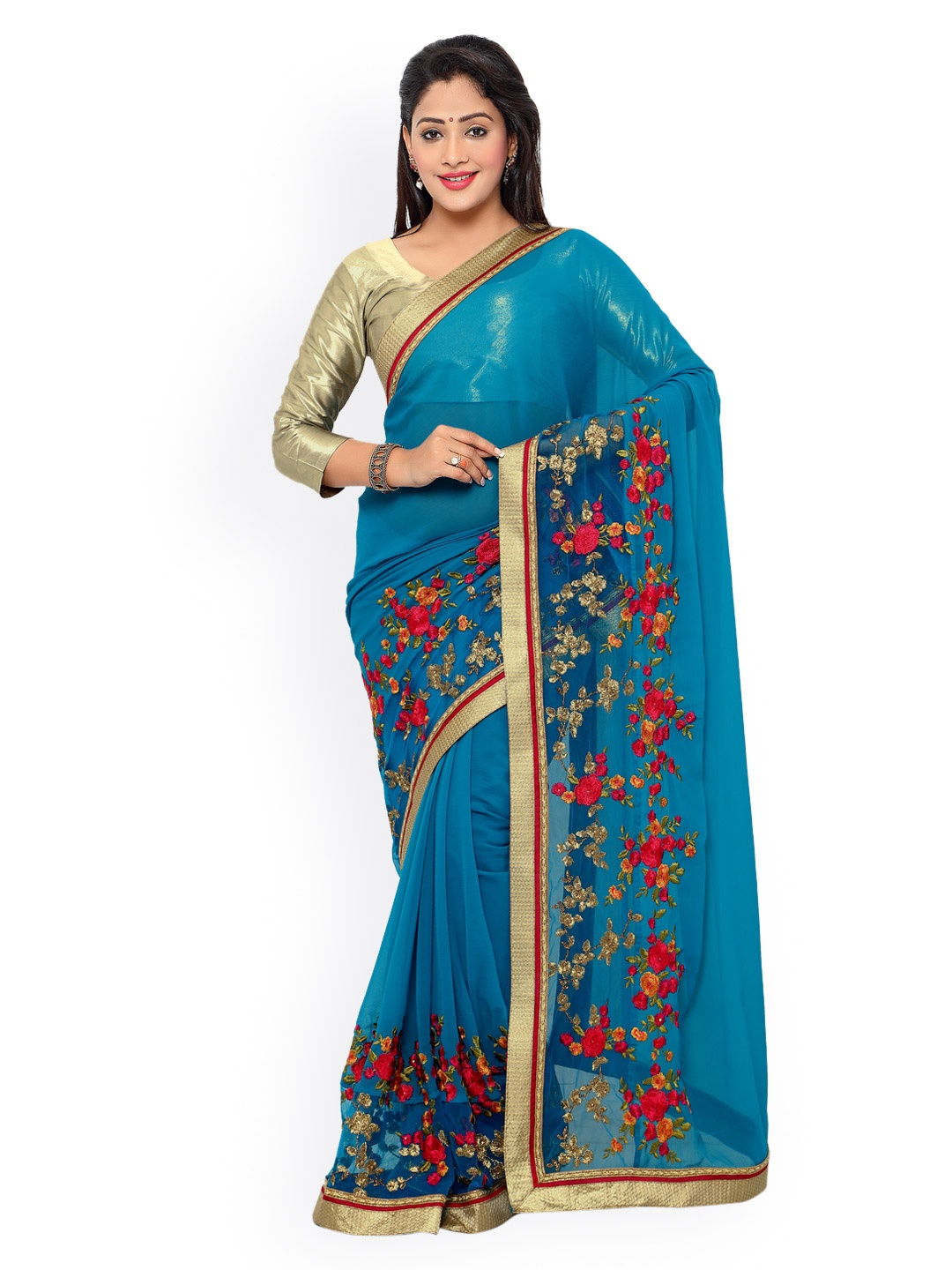 

Kalista Blue Chiffon Embroidered Saree