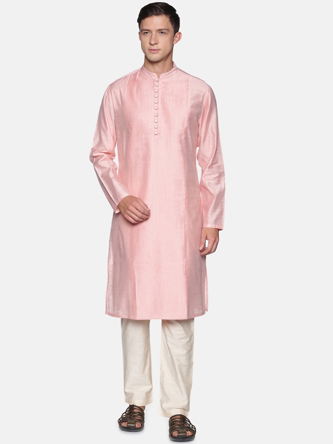 

Saffron Threads Men Pink Striped Kurta with Pyjamas