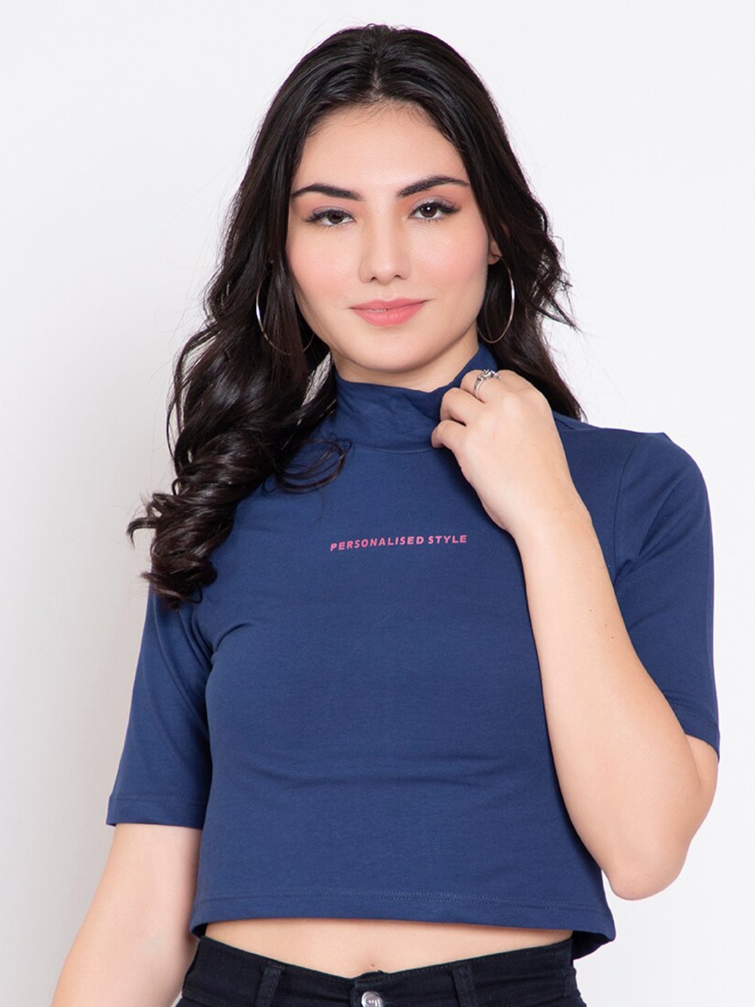 

FEMEA Navy Blue Print Crop Top