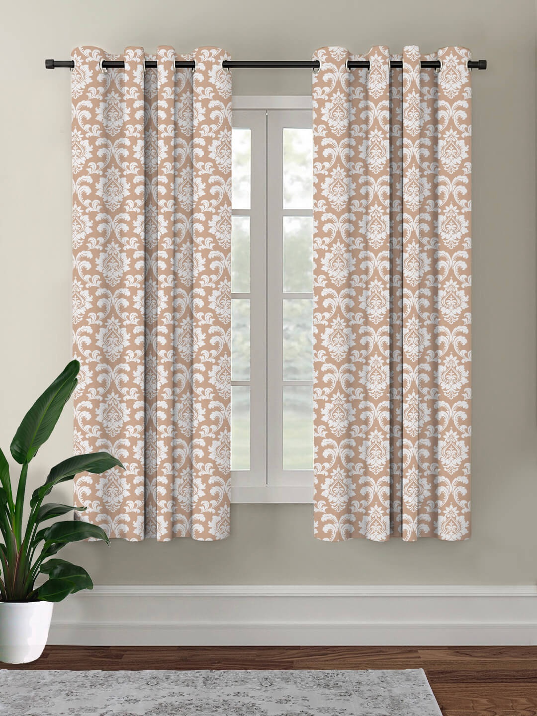 

HOUZZCODE Tan Brown & White Ethnic Motifs Room Darkening Window Curtain