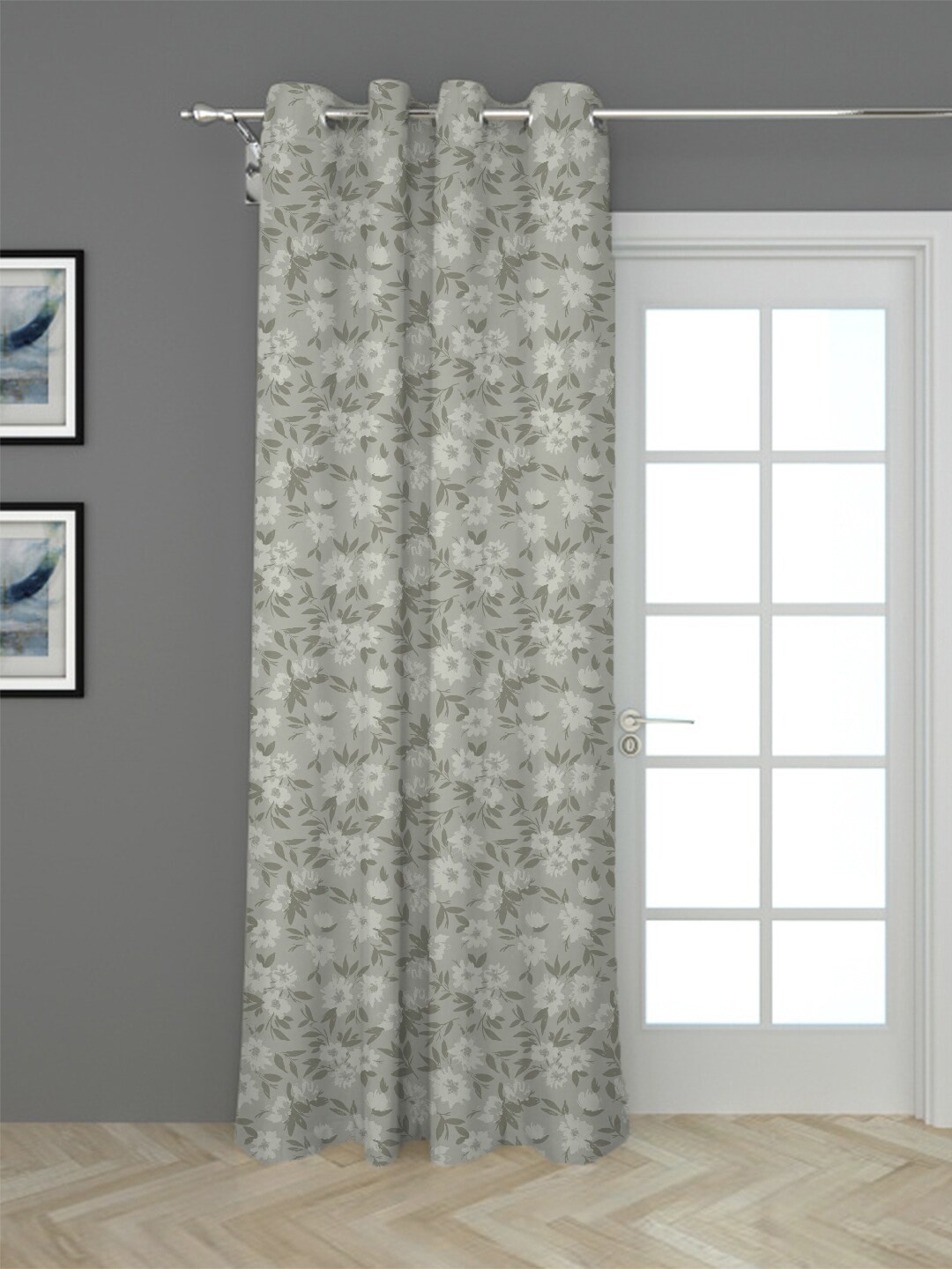 

HOUZZCODE Grey Floral Room Darkening Door Curtain