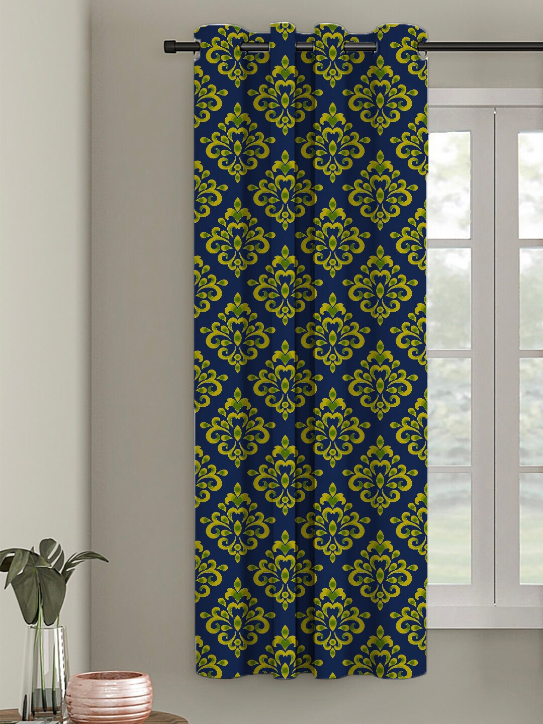 

HOUZZCODE Navy Blue & Yellow Ethnic Motifs Room Darkening Door Curtain