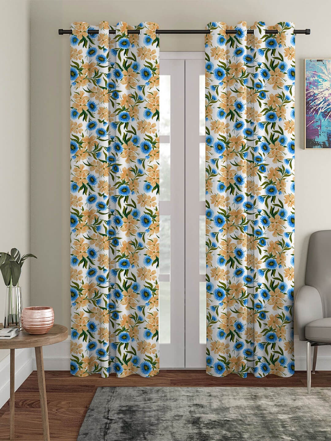 

HOUZZCODE Blue & Yellow Room Darkening Door Curtain