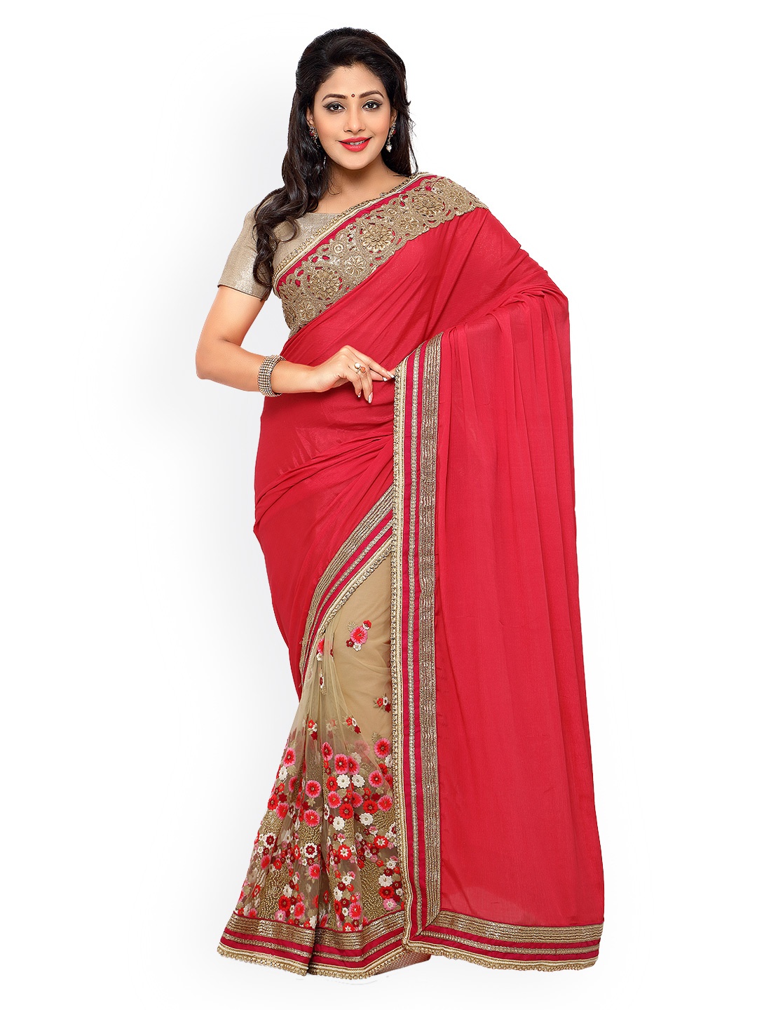 

Kalista Pink & Beige Georgette & Net Traditional Saree
