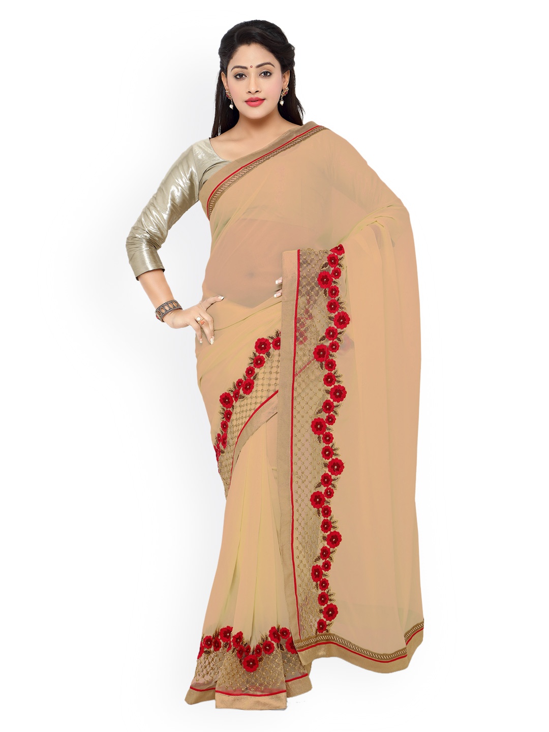 

Kalista Beige Georgette Traditional Saree