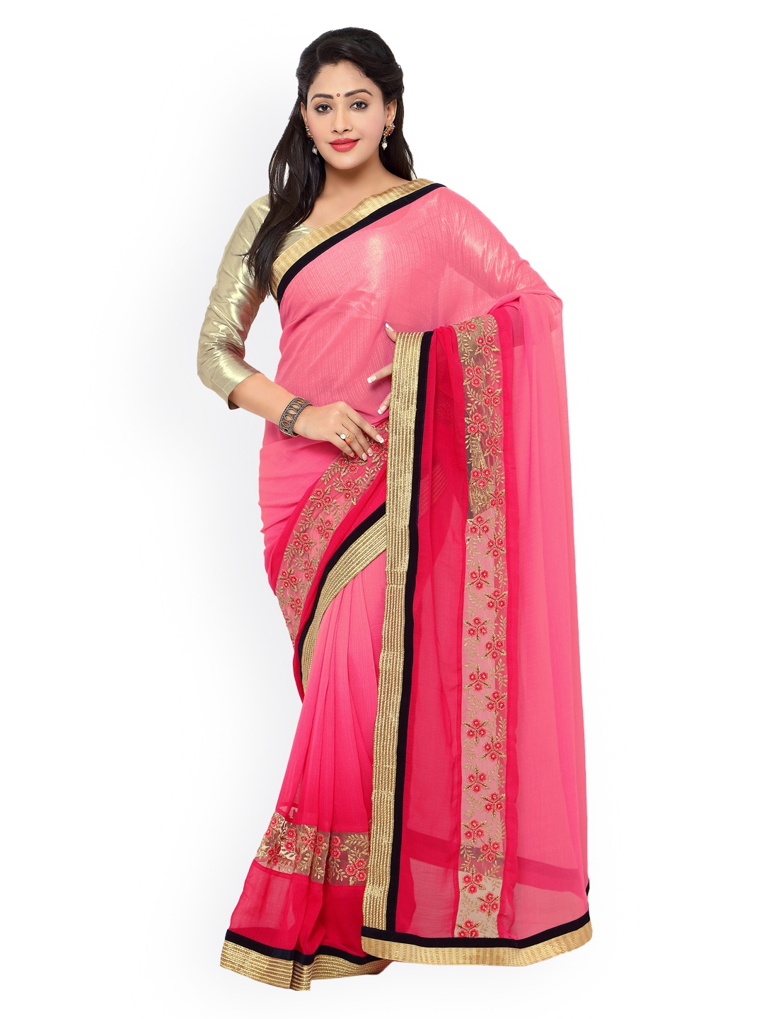 

Kalista Pink Georgette Embellished Saree