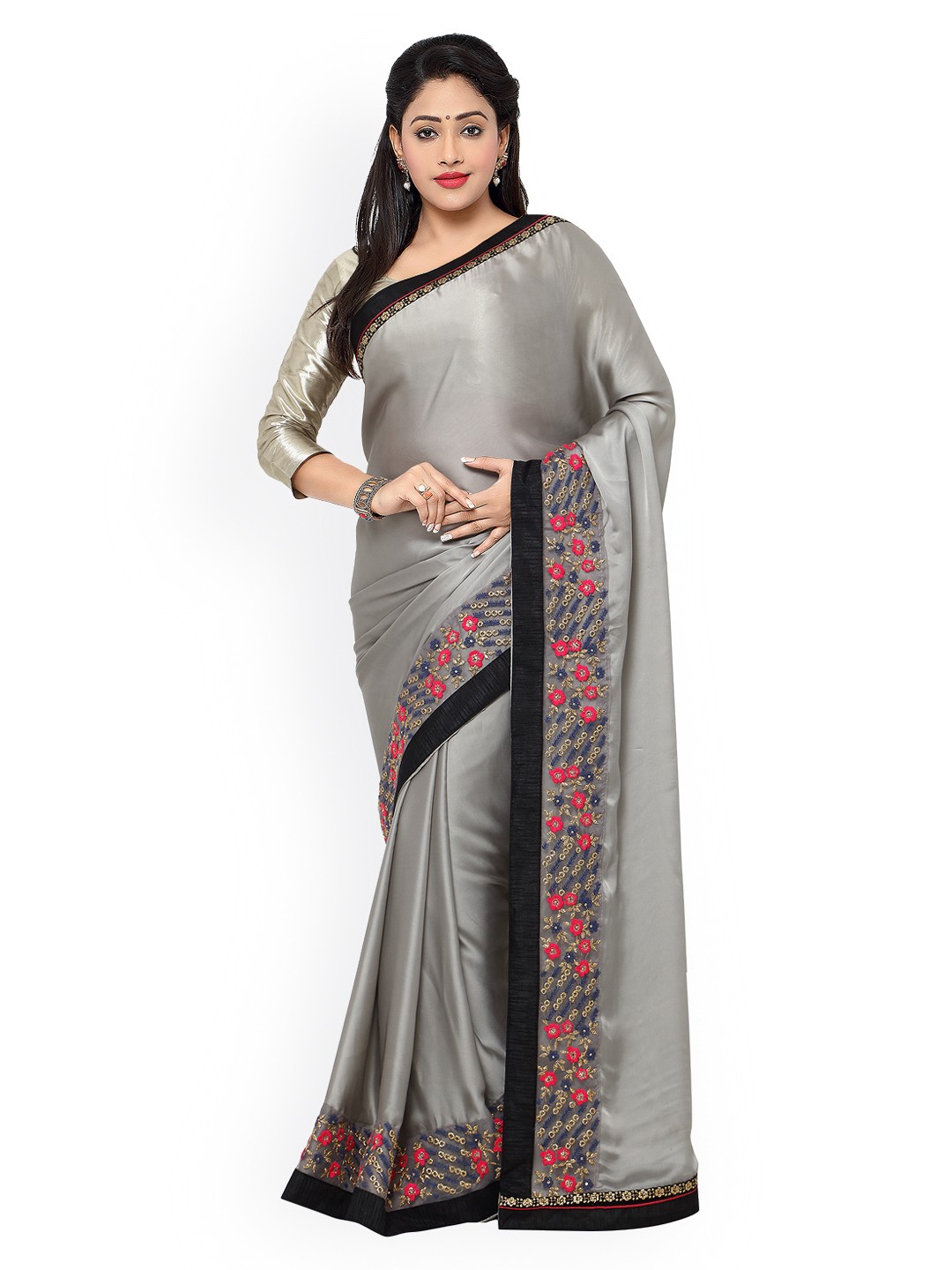 

Kalista Grey Satin & Georgette Embellished Saree