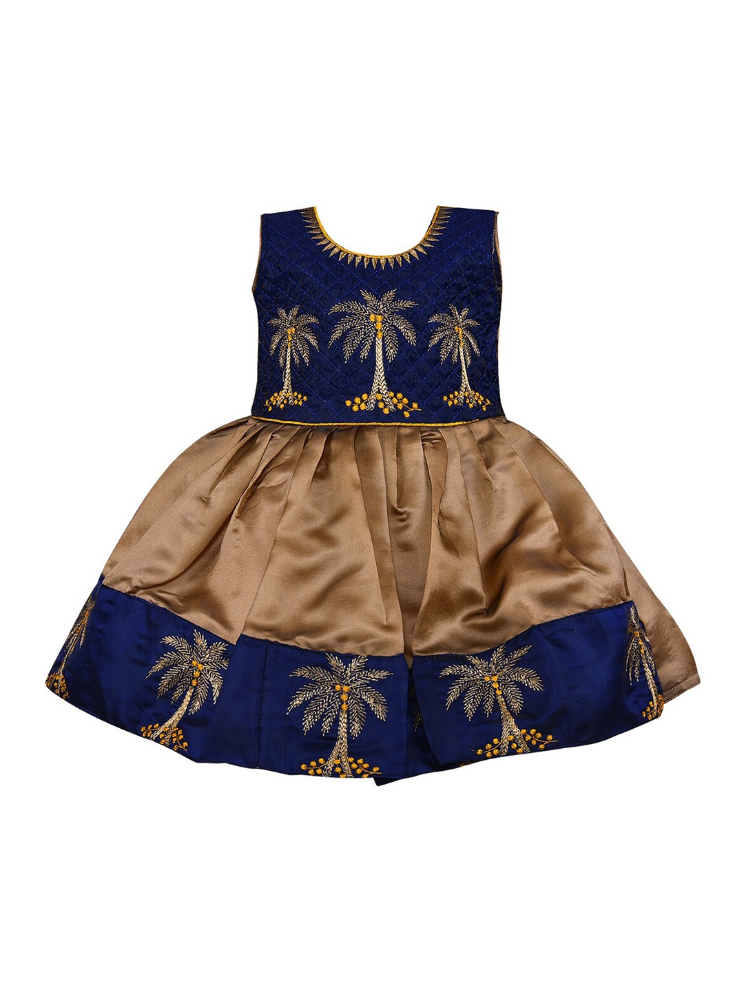 

Wish Karo Navy Blue Floral Satin Dress