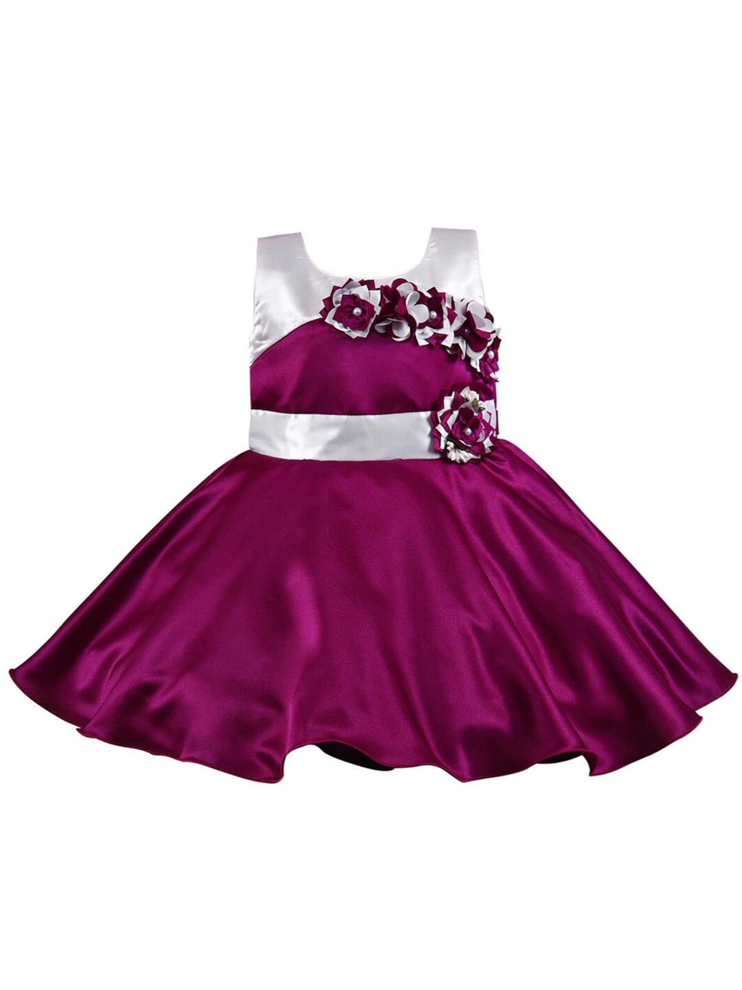 

Wish Karo Girls Purple & White Fit & Flare Satin Dress