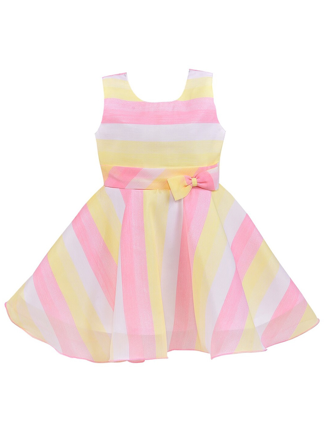 

Wish Karo Pink & Yellow Striped Georgette Dress