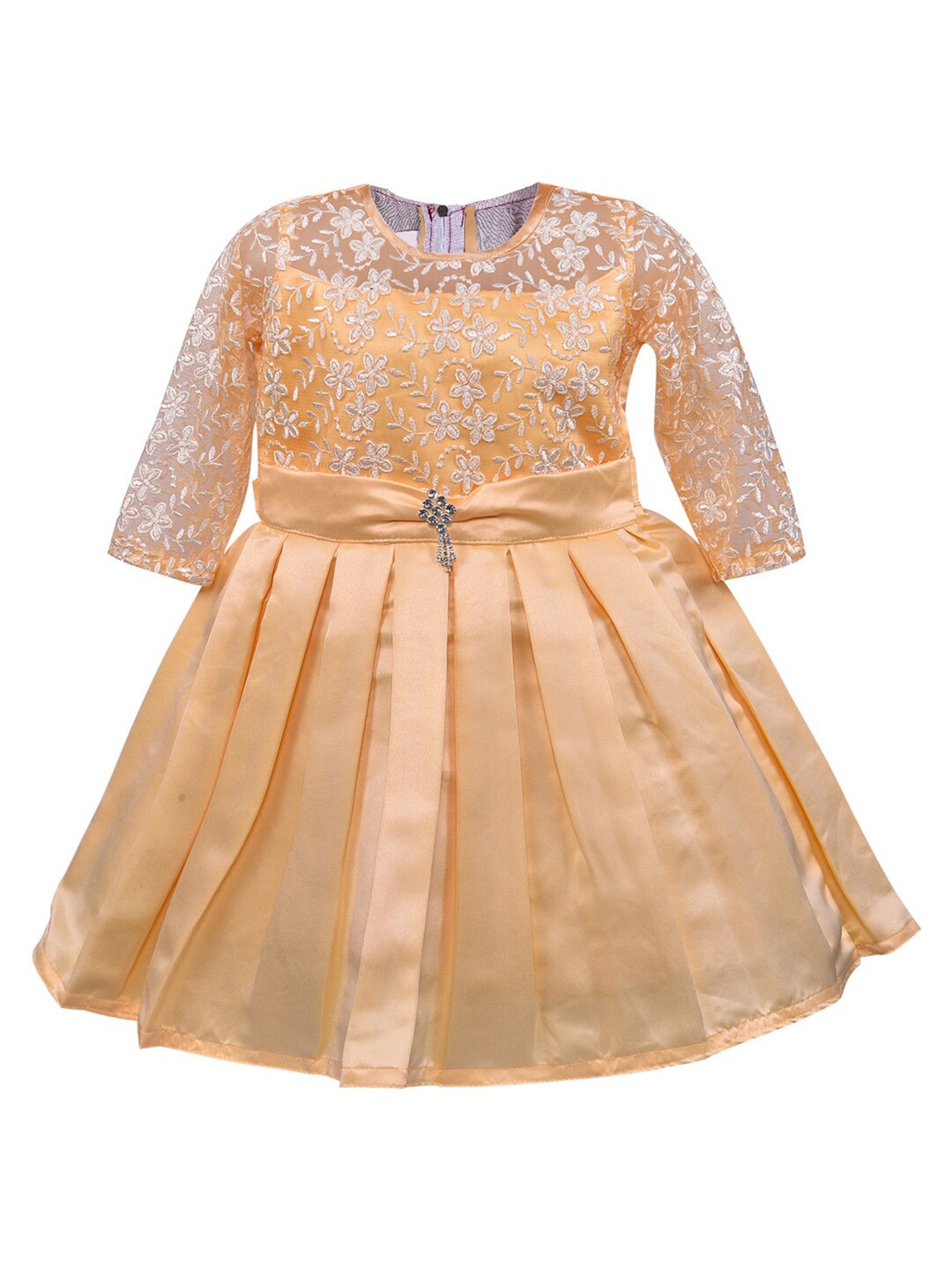 

Wish Karo Yellow Floral Embroidered Satin Dress