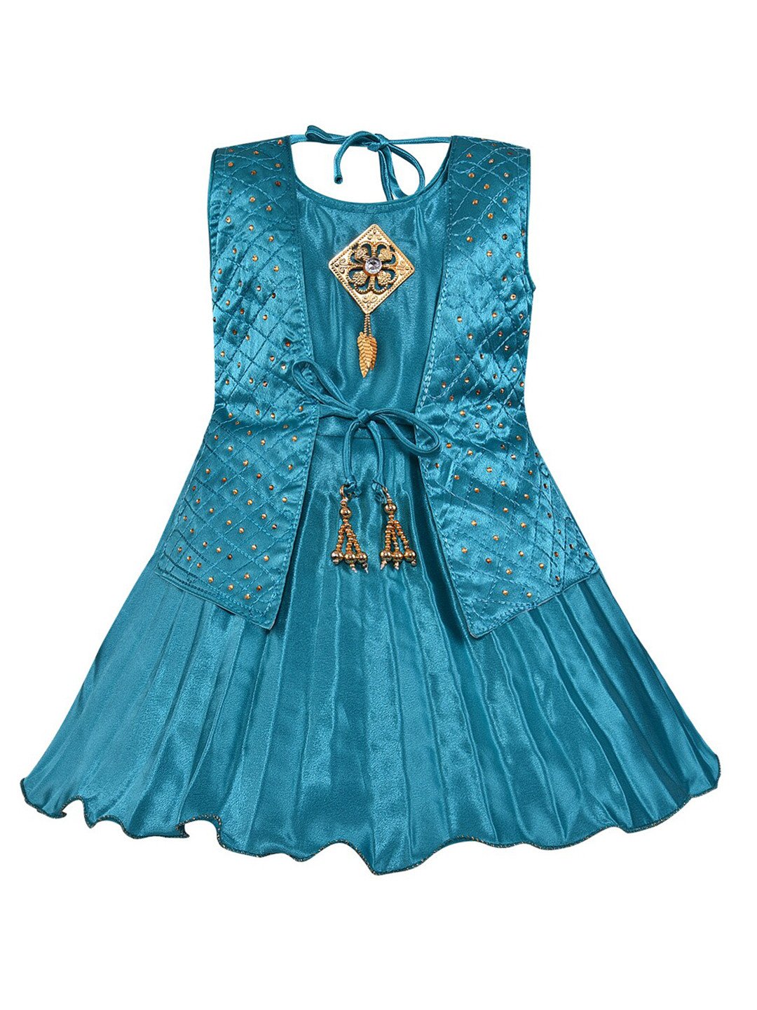 

Wish Karo Sea Green Embellished Satin Ethnic Dress