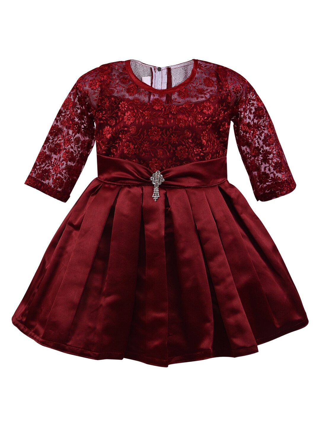 

Wish Karo Maroon Floral Embroidered Satin Dress