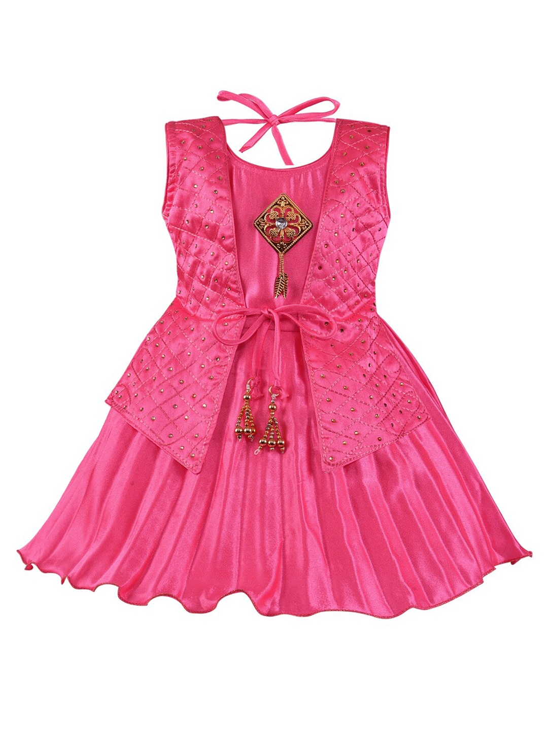 

Wish Karo Pink Embellished Embroidered Layered Satin Dress