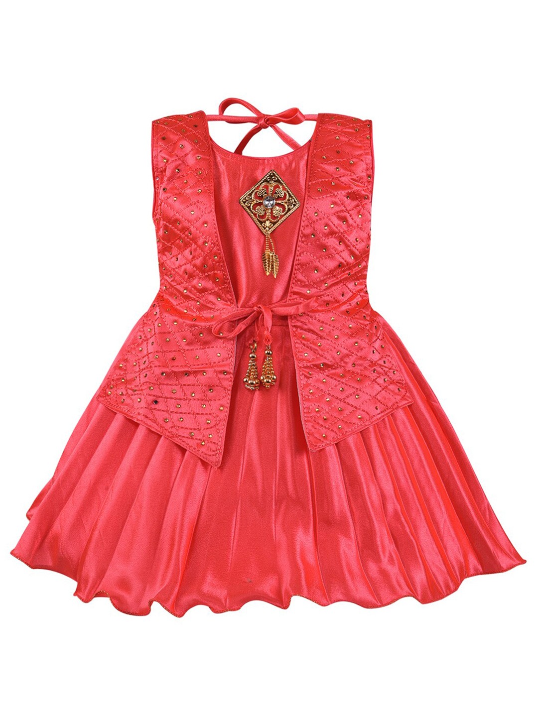 

Wish Karo Girls Red Embellished Satin Dress