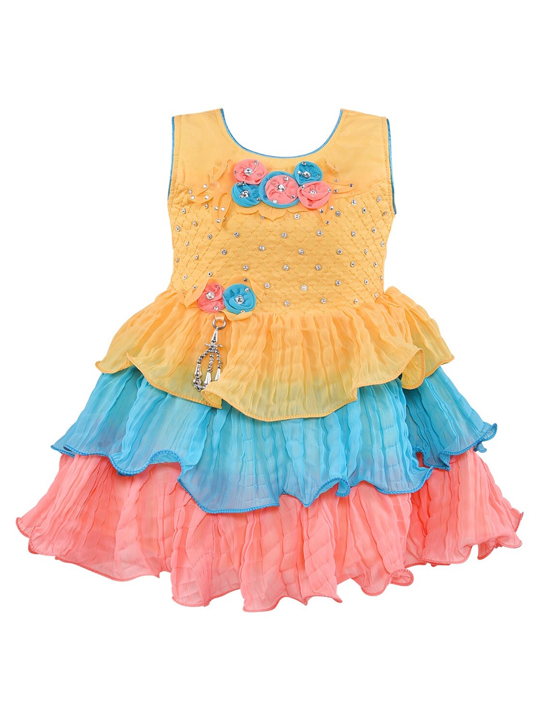 

Wish Karo Yellow Colourblocked Georgette Dress