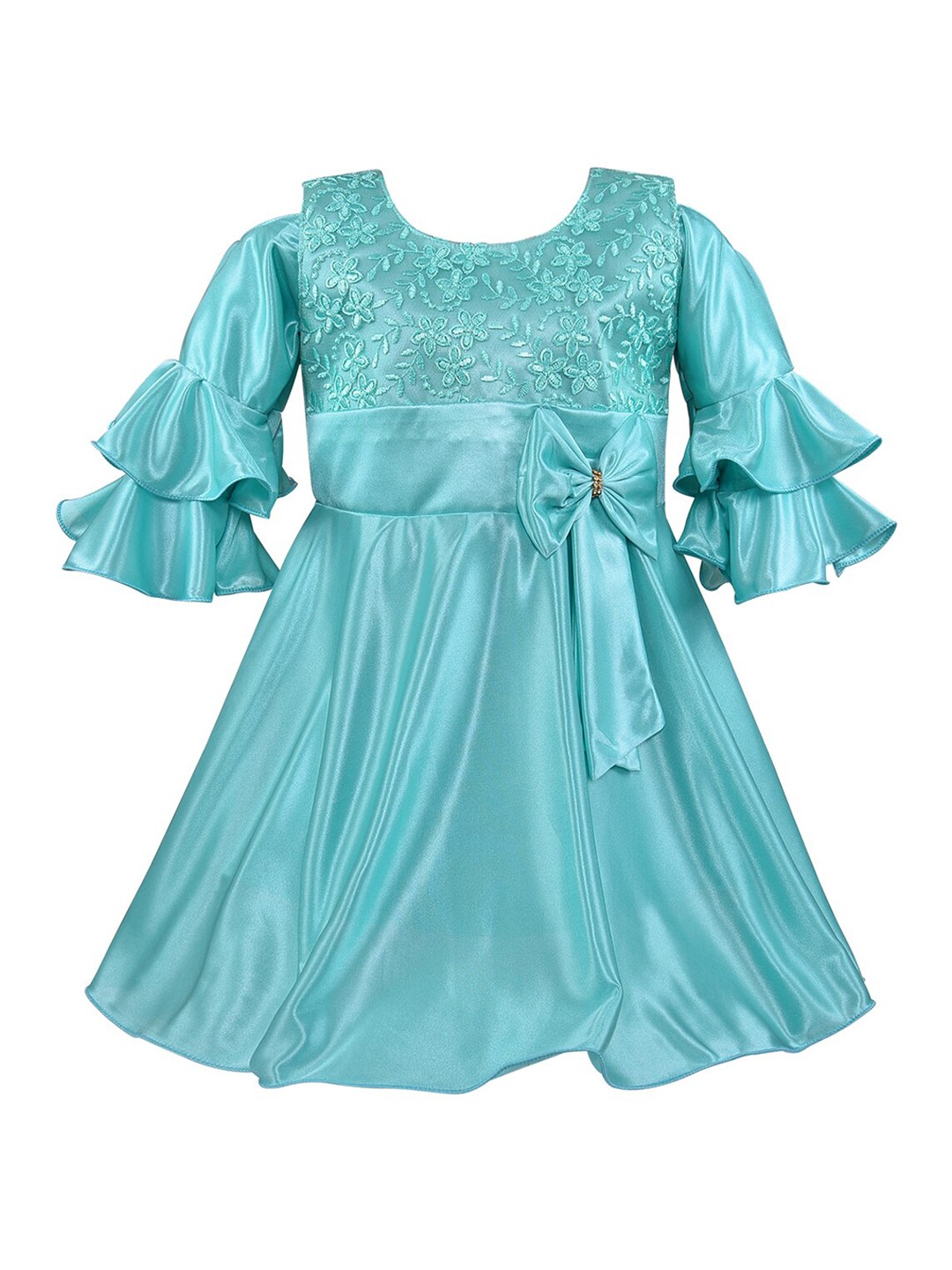 

Wish Karo Blue Embellished Satin Fit & Flare Dress