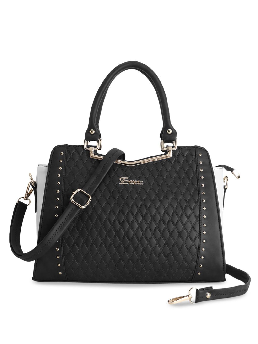 

Exotic Black Textured PU Structured Handheld Bag with Quilted