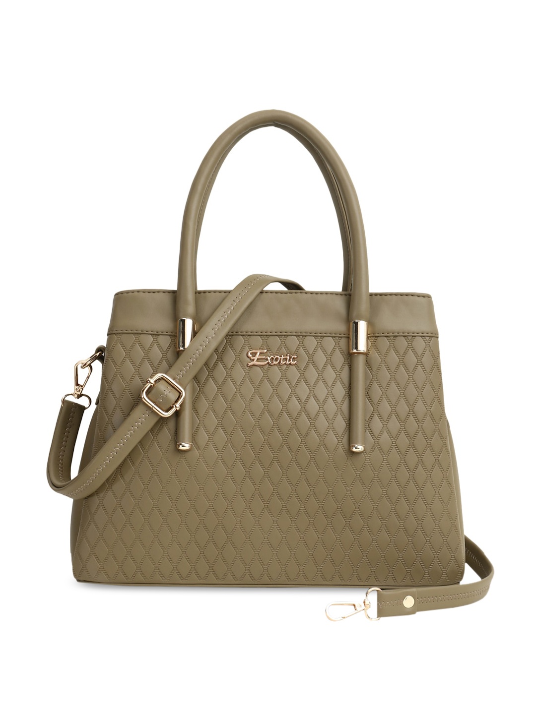 

Exotic Olive Green Textured PU Structured Handheld Bag with Quilted