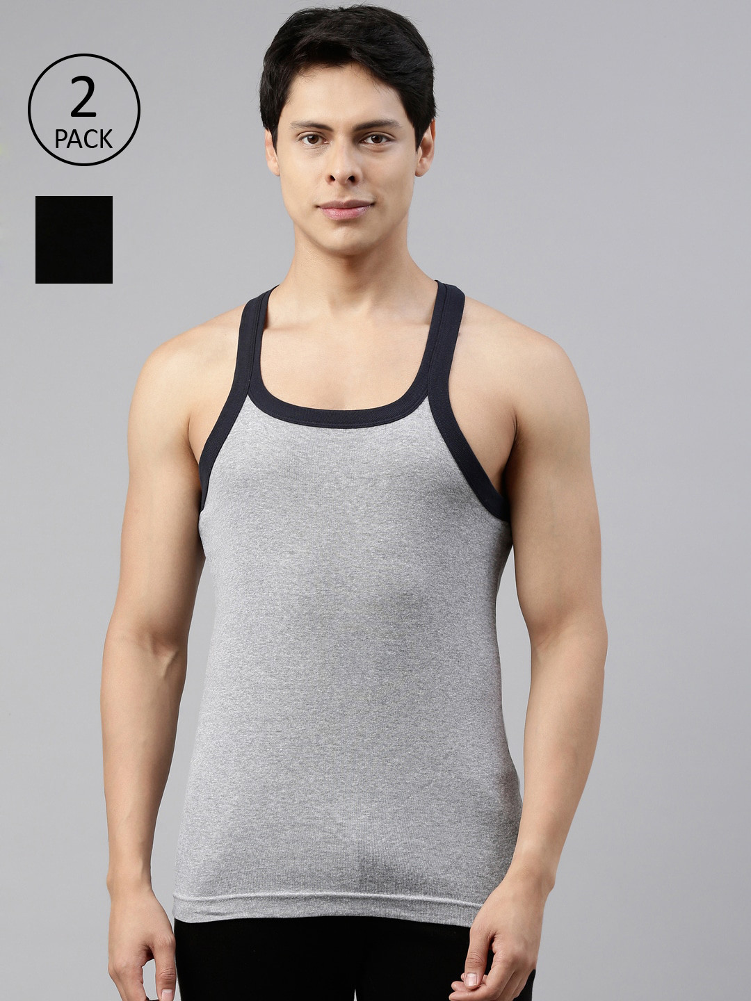 

DIXCY SCOTT Men Pack Of 2 Cotton Gym Vests, Black