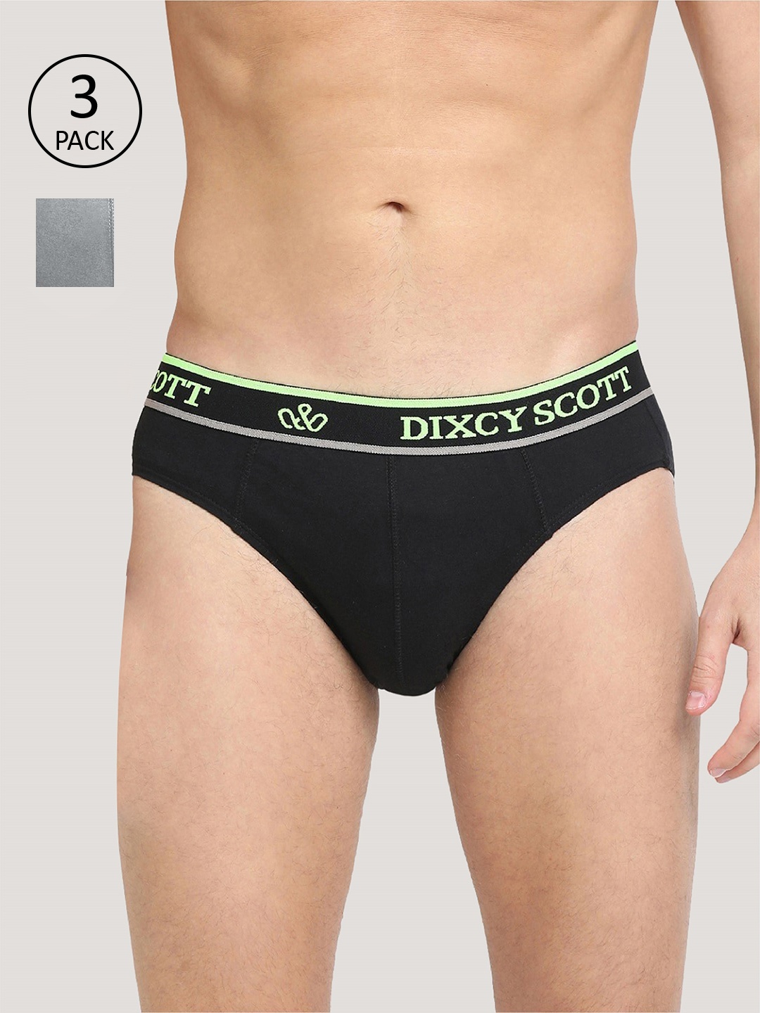 

DIXCY SCOTT Men Pack Of 3 Solid Pure Cotton Basic Briefs, Black