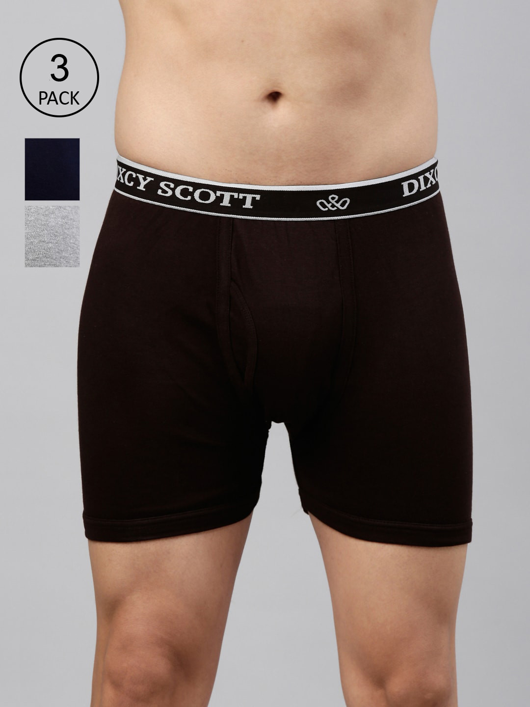 

DIXCY SCOTT Men Pack Of 3 Solid Cotton Trunk, Brown