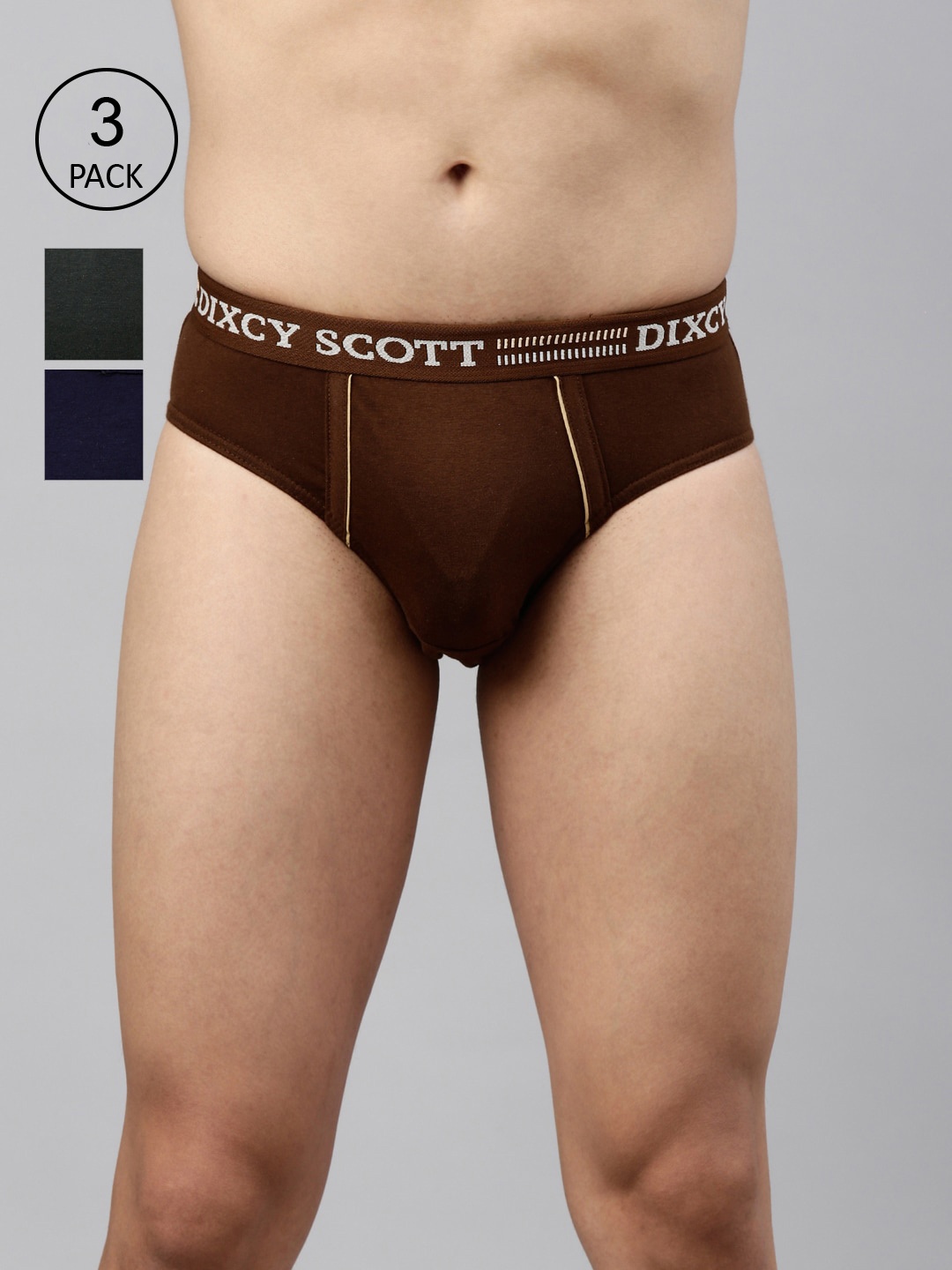 

DIXCY SCOTT Men Pack Of 3 Navy Blue & Brown Solid Pure Cotton Basic Briefs