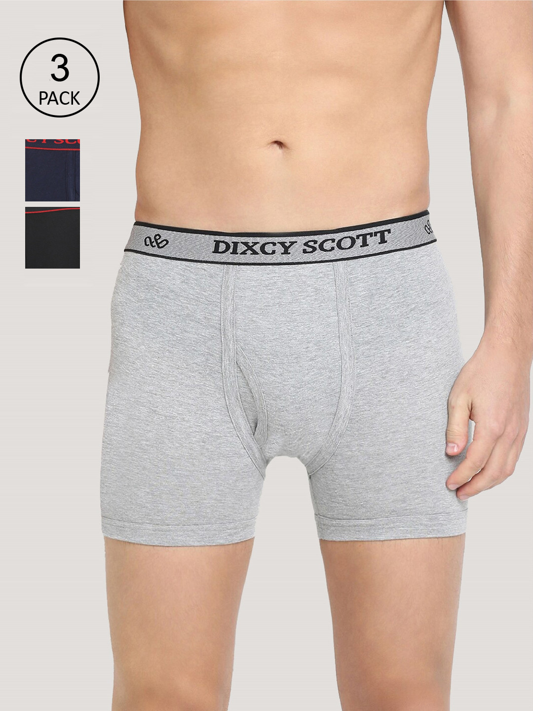 

DIXCY SCOTT Men Pack Of 3 Solid Pure Combed Cotton Trunks CROSS TRUNK, Black