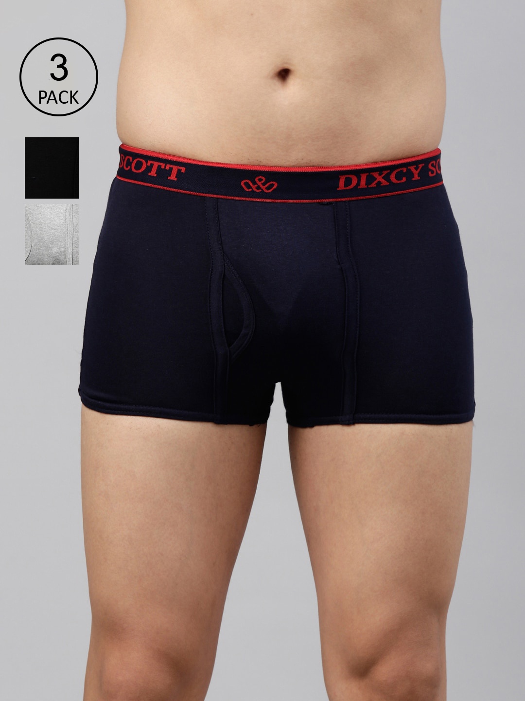 

DIXCY SCOTT Men Pack Of 3 Solid Pure Combed Cotton Trunks, Navy blue