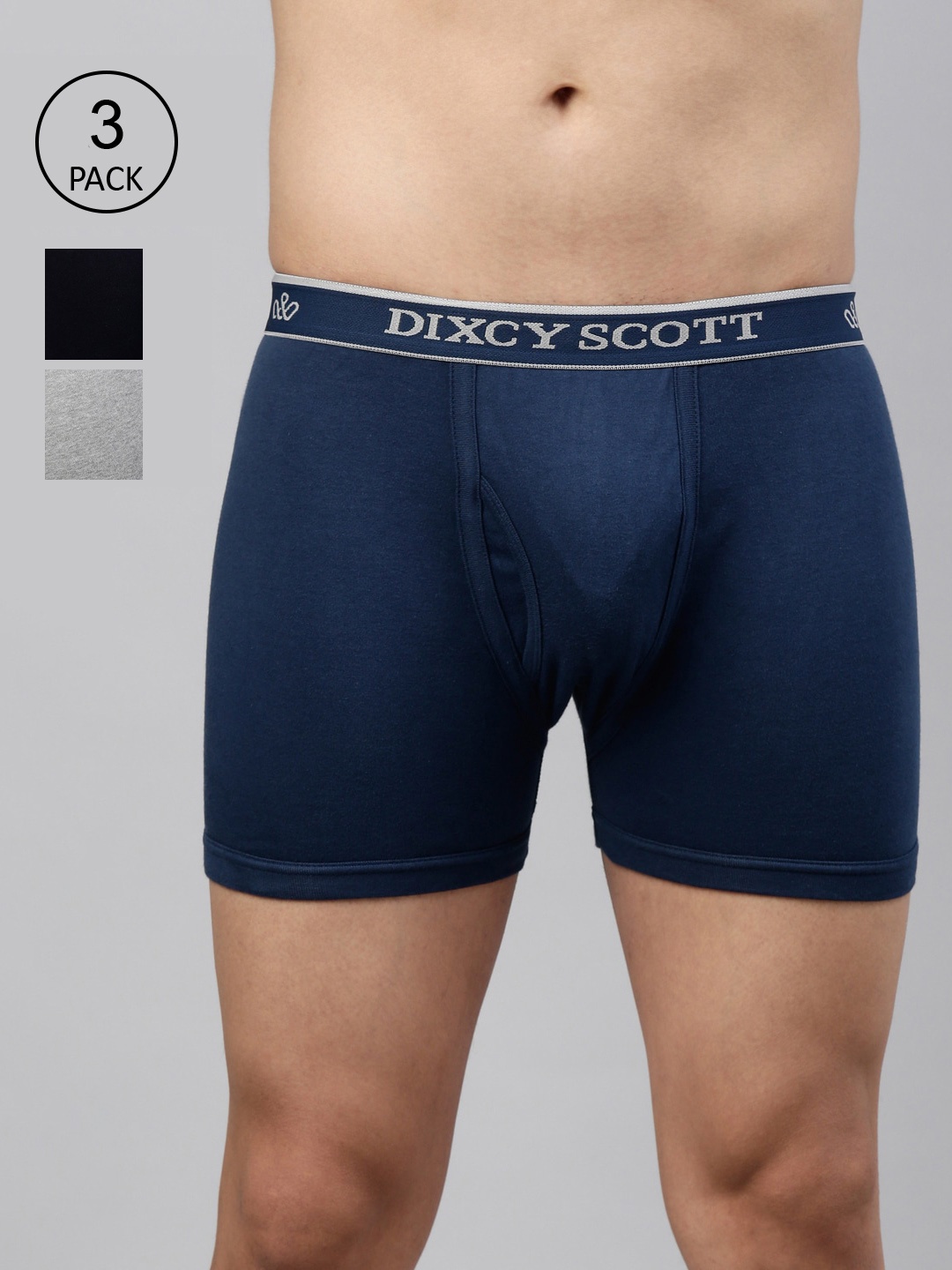 

DIXCY SCOTT Men Pack Of 3 Solid Cotton Trunks, Multi