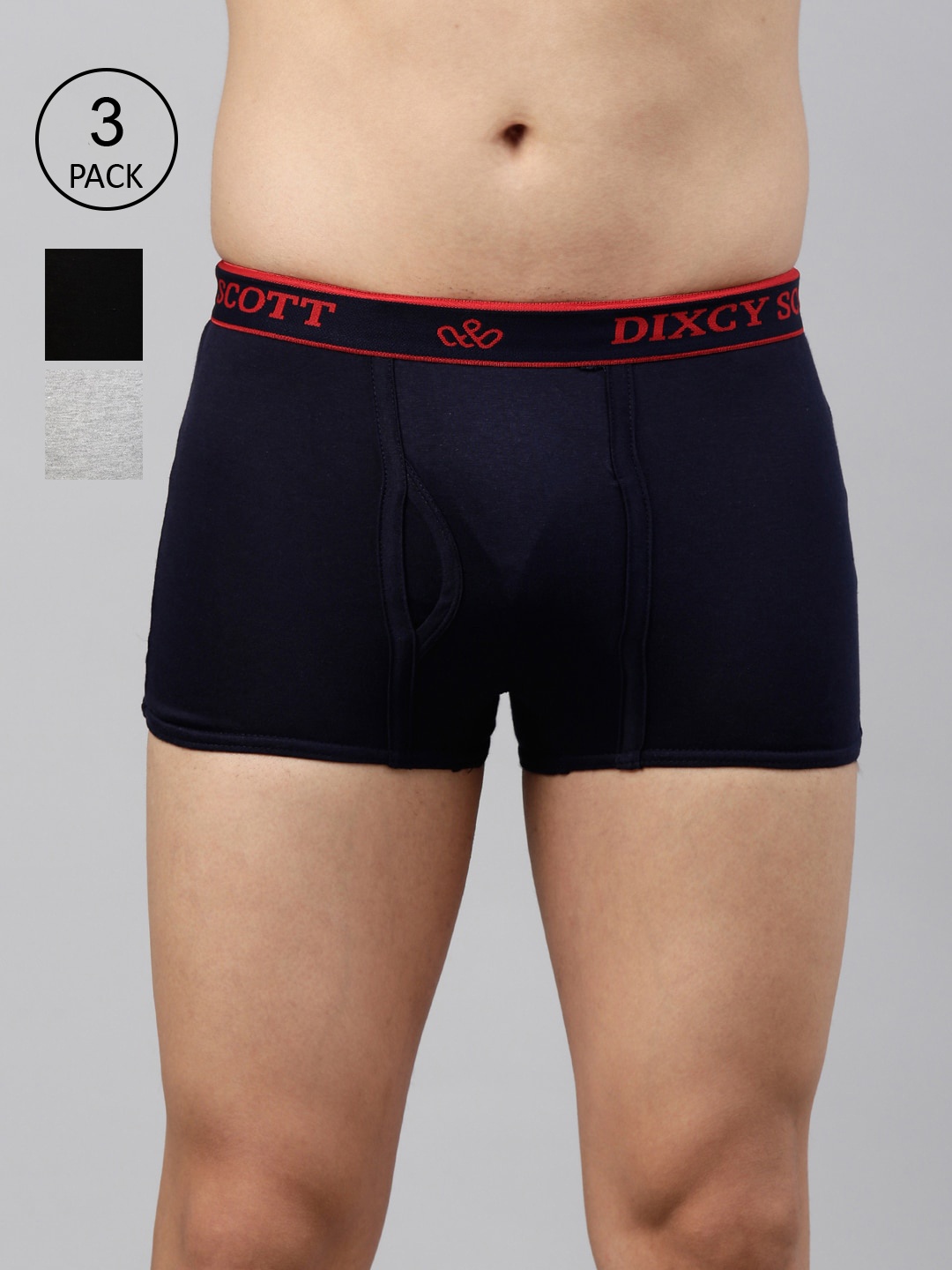 

DIXCY SCOTT Men Pack Of 3 Solid Pure Combed Cotton Trunks SWISH TRUNK, Black
