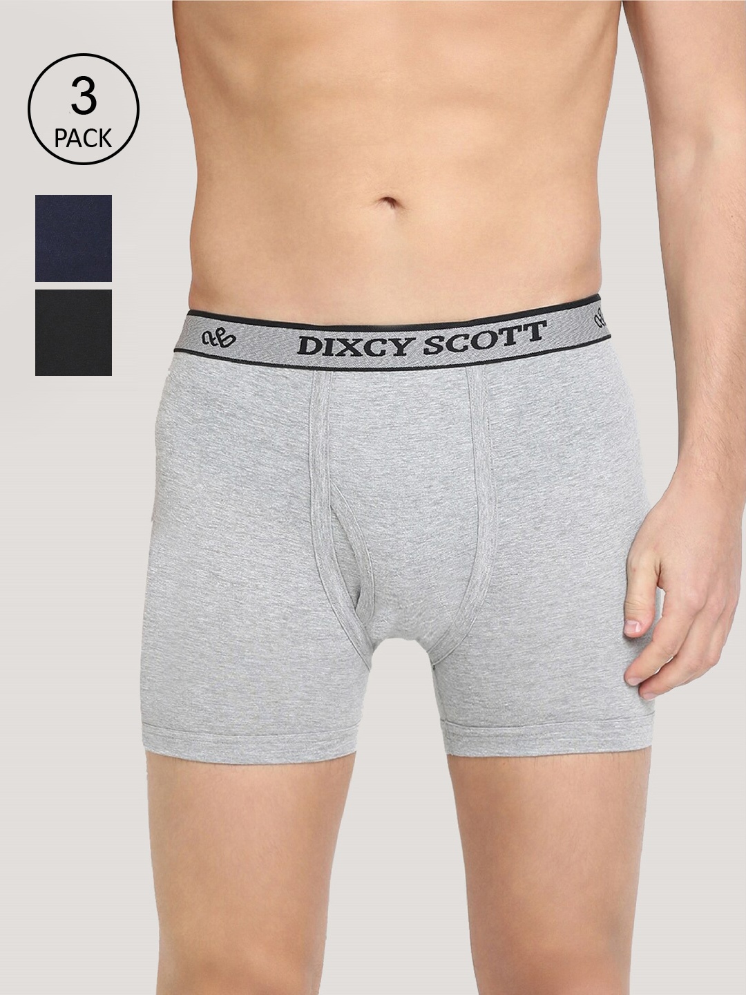 

DIXCY SCOTT Men Grey & Navy Blue Pack Of 3 Solid Trunks