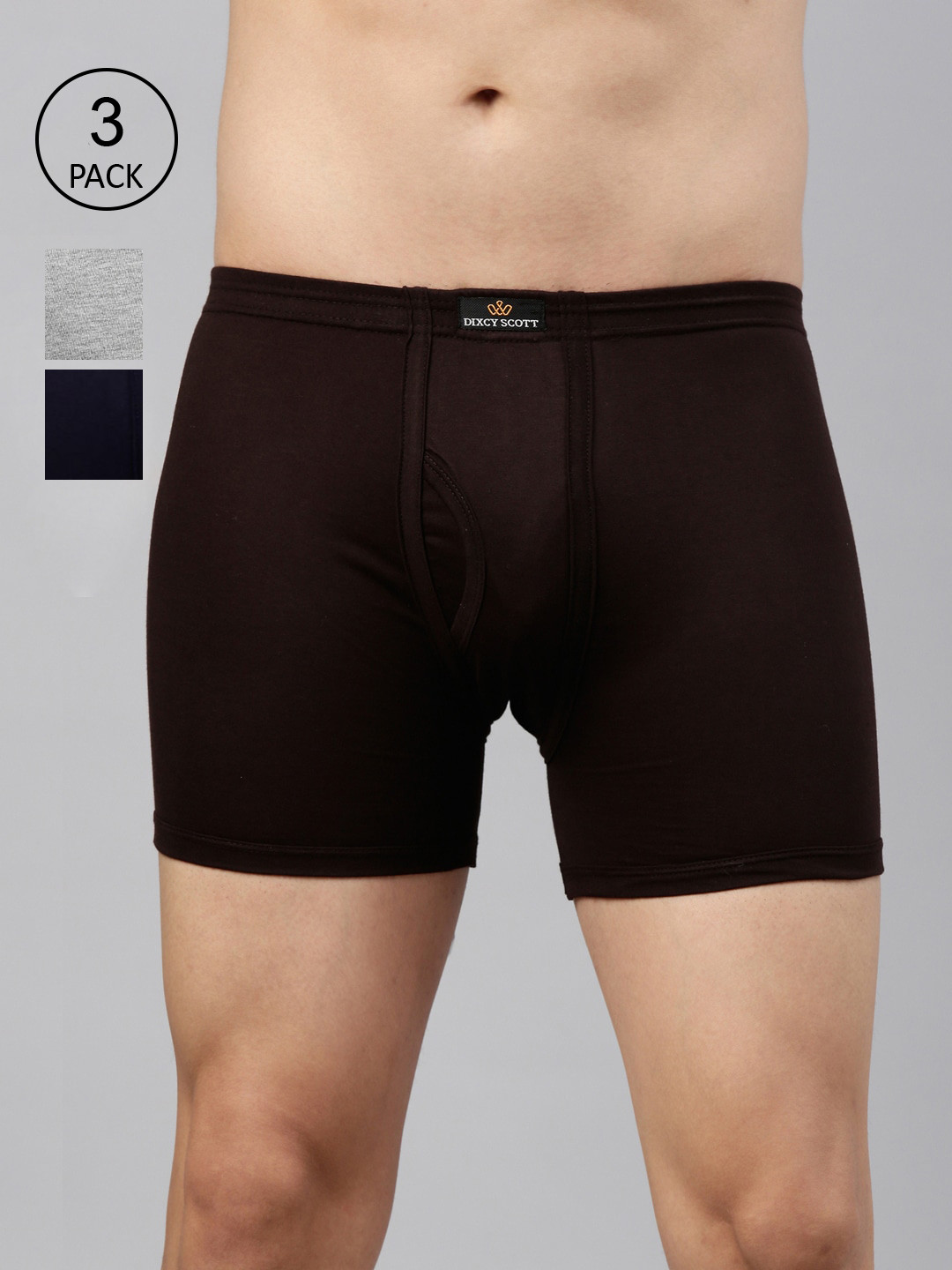 

DIXCY SCOTT Men Pack Of 3 Solid Pure Cotton Trunk, Brown