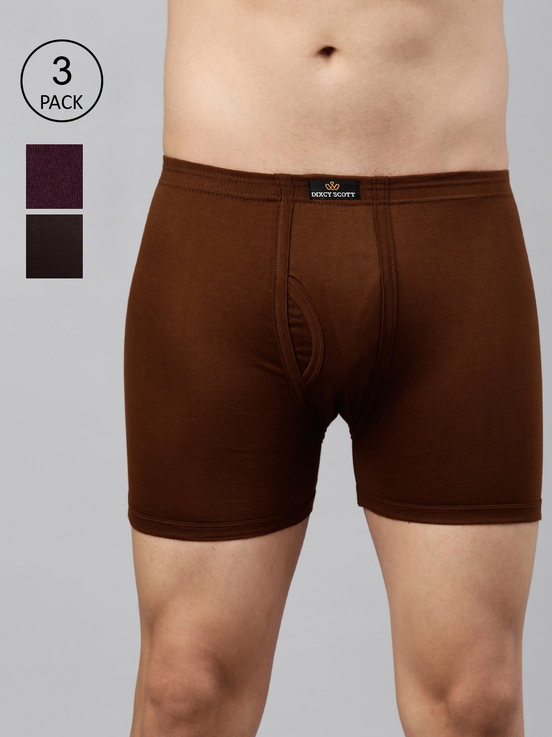 

DIXCY SCOTT Men Pack Of 3 Solid Cotton Trunks LEGEND TRUNK, Brown