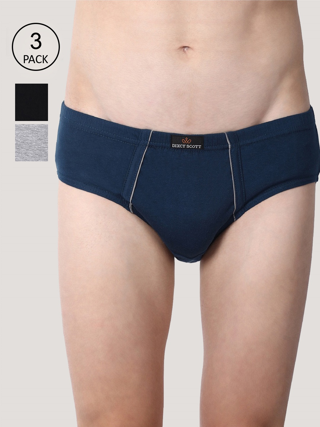 

DIXCY SCOTT Men Navy Blue & Grey Solid Pure Combed Cotton Basic Briefs Pack Of 3