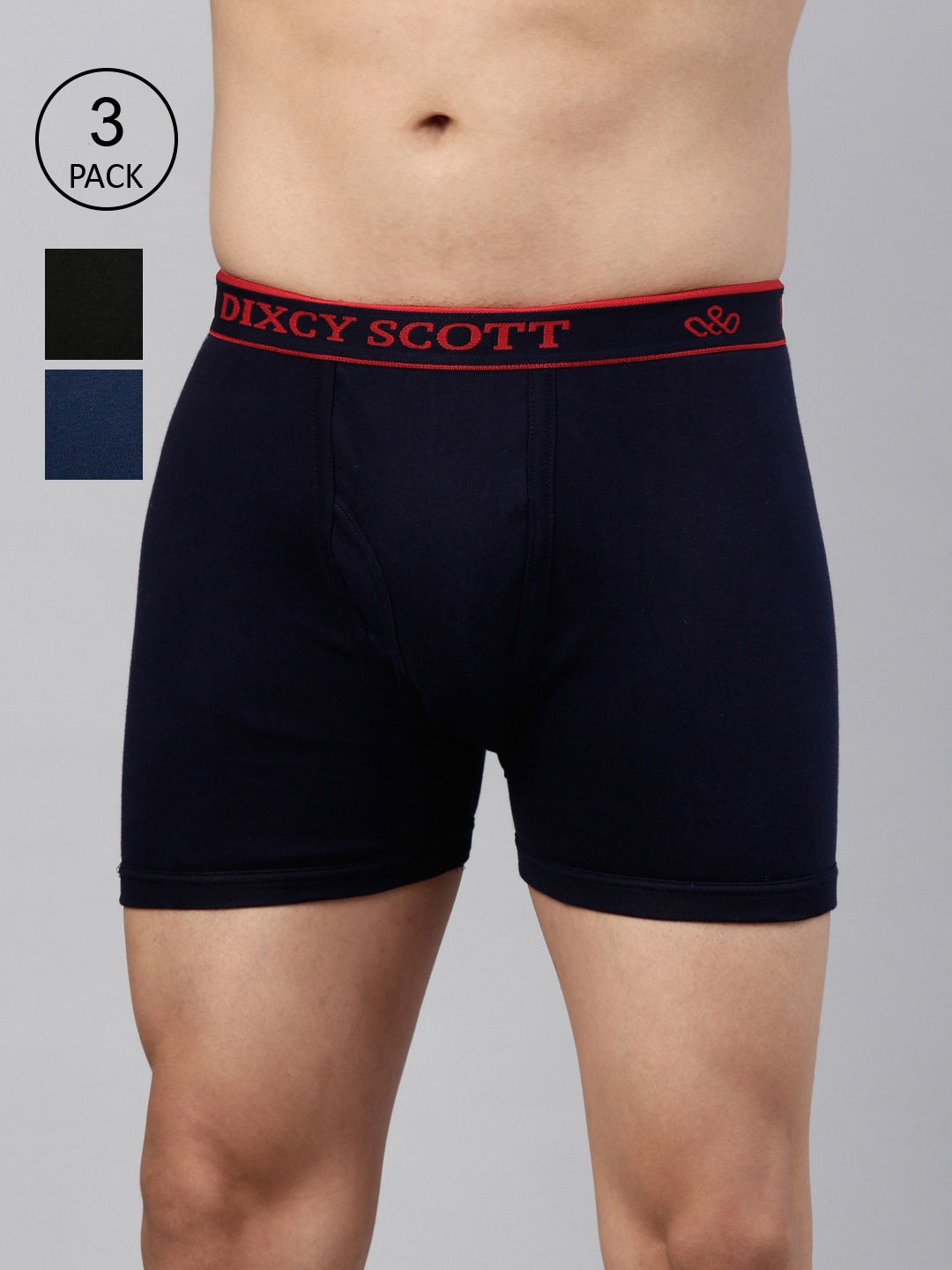 

DIXCY SCOTT Men Pack Of 3 Black & Navy Blue Solid Cotton Trunks TITAN TRUNK