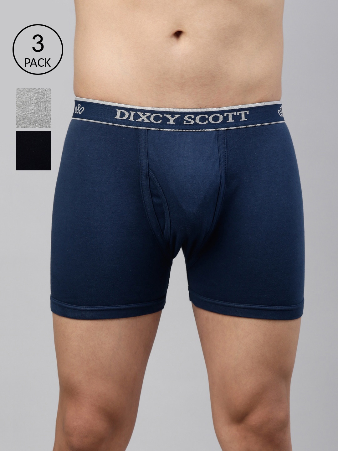 

DIXCY SCOTT Men Pack Of 3 Solid Pure Combed Cotton Trunks TITAN TRUNK, Black