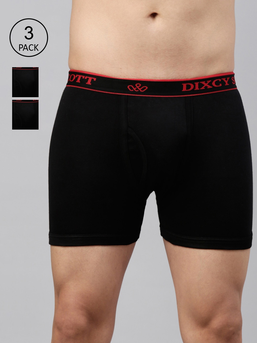 

DIXCY SCOTT Men Pack Of 3 Black Solid Combed Cotton Trunks TITAN TRUNK-BLACK-P3