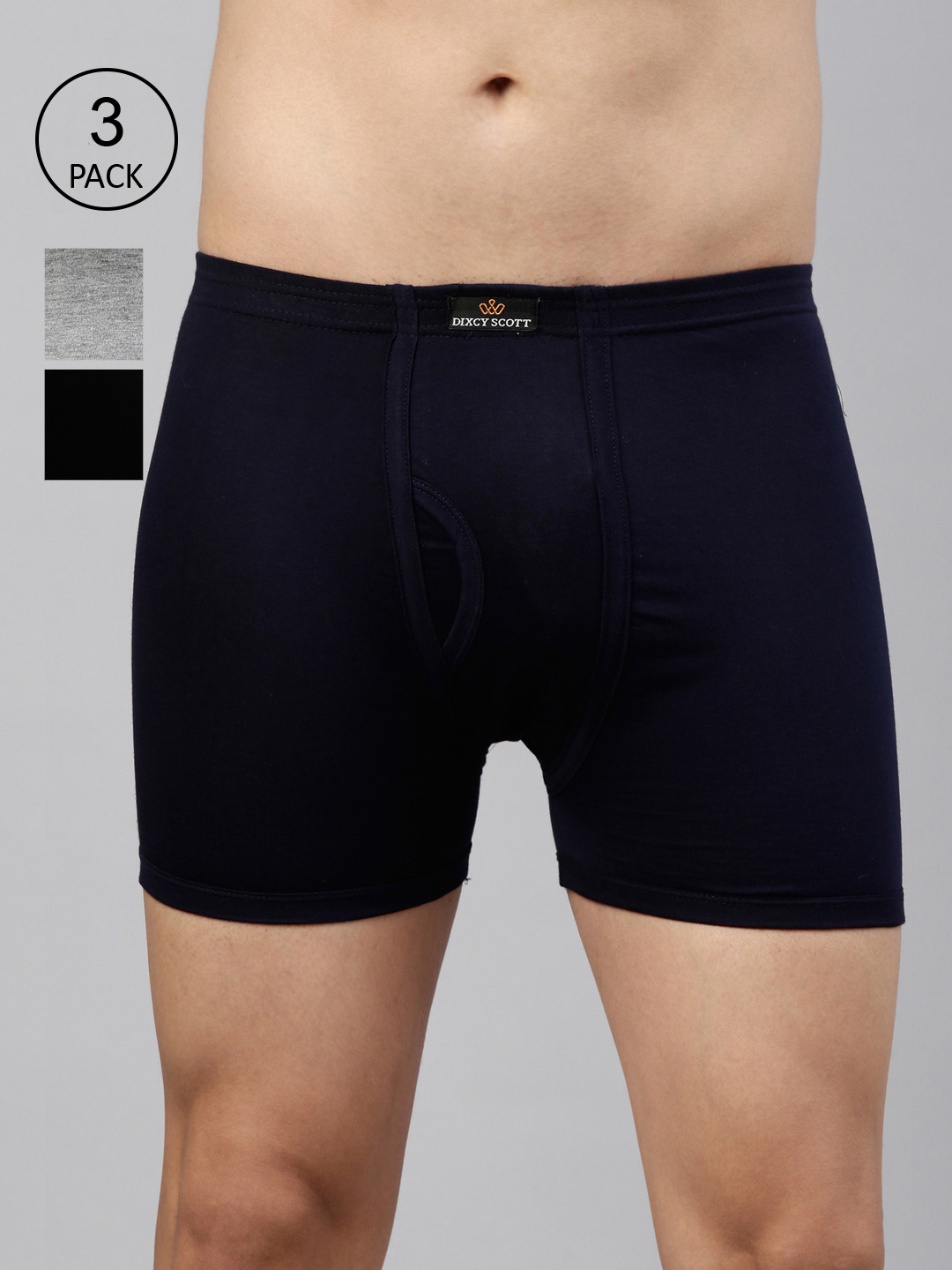 

DIXCY SCOTT Men Pack Of 3 Solid Pure Cotton Trunks, Navy blue