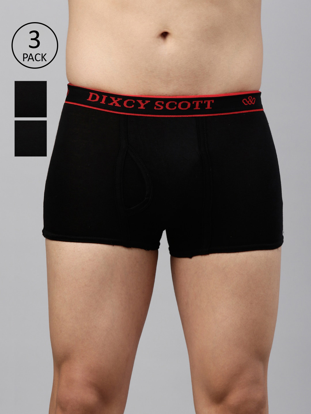 

DIXCY SCOTT Men Pack Of 3 Solid Pure Combed Cotton Swish Trunk, Black