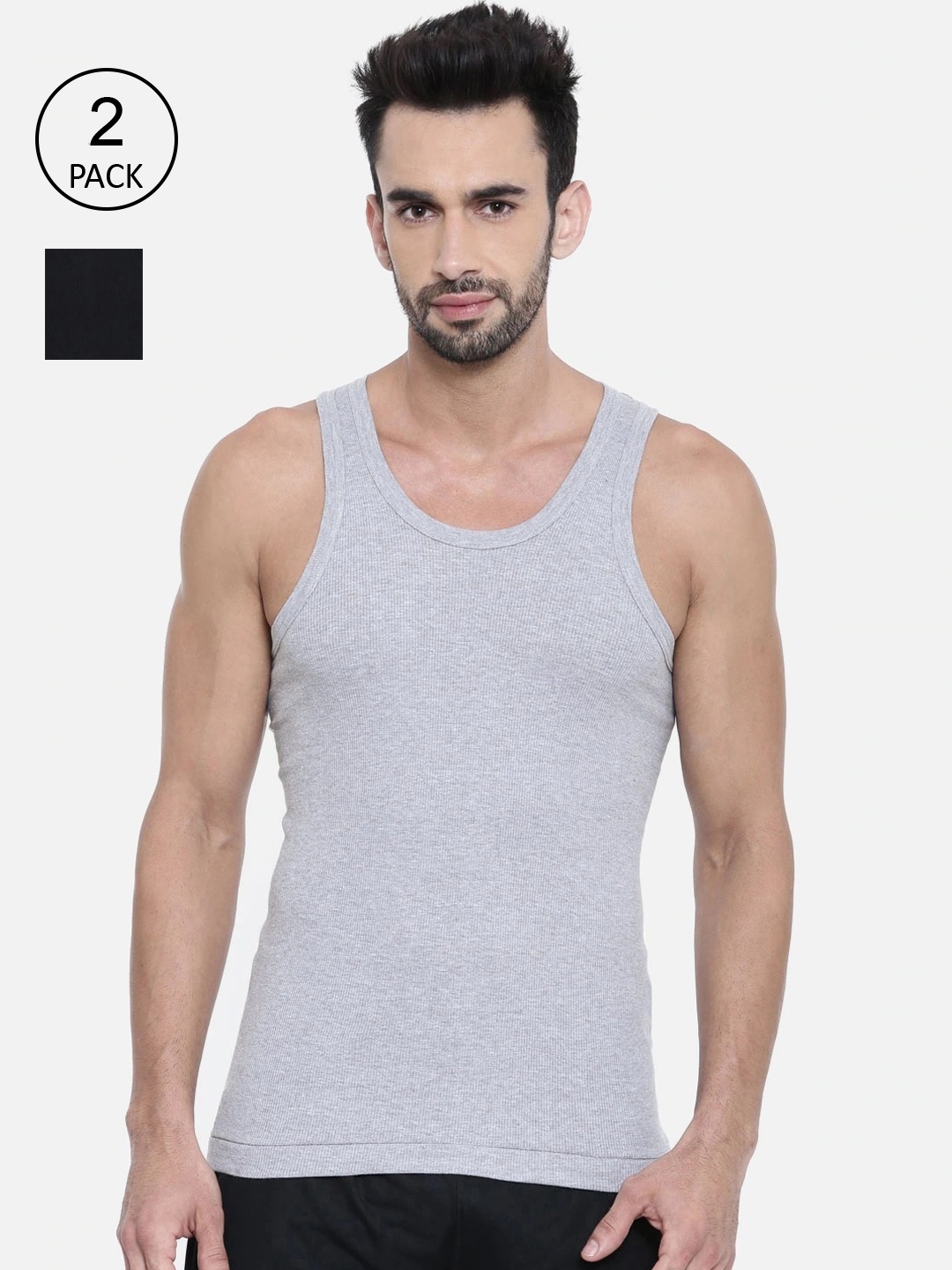 

DIXCY SCOTT Men Pack Of 2 Solid Pure Combed Cotton Gym Vests, Black