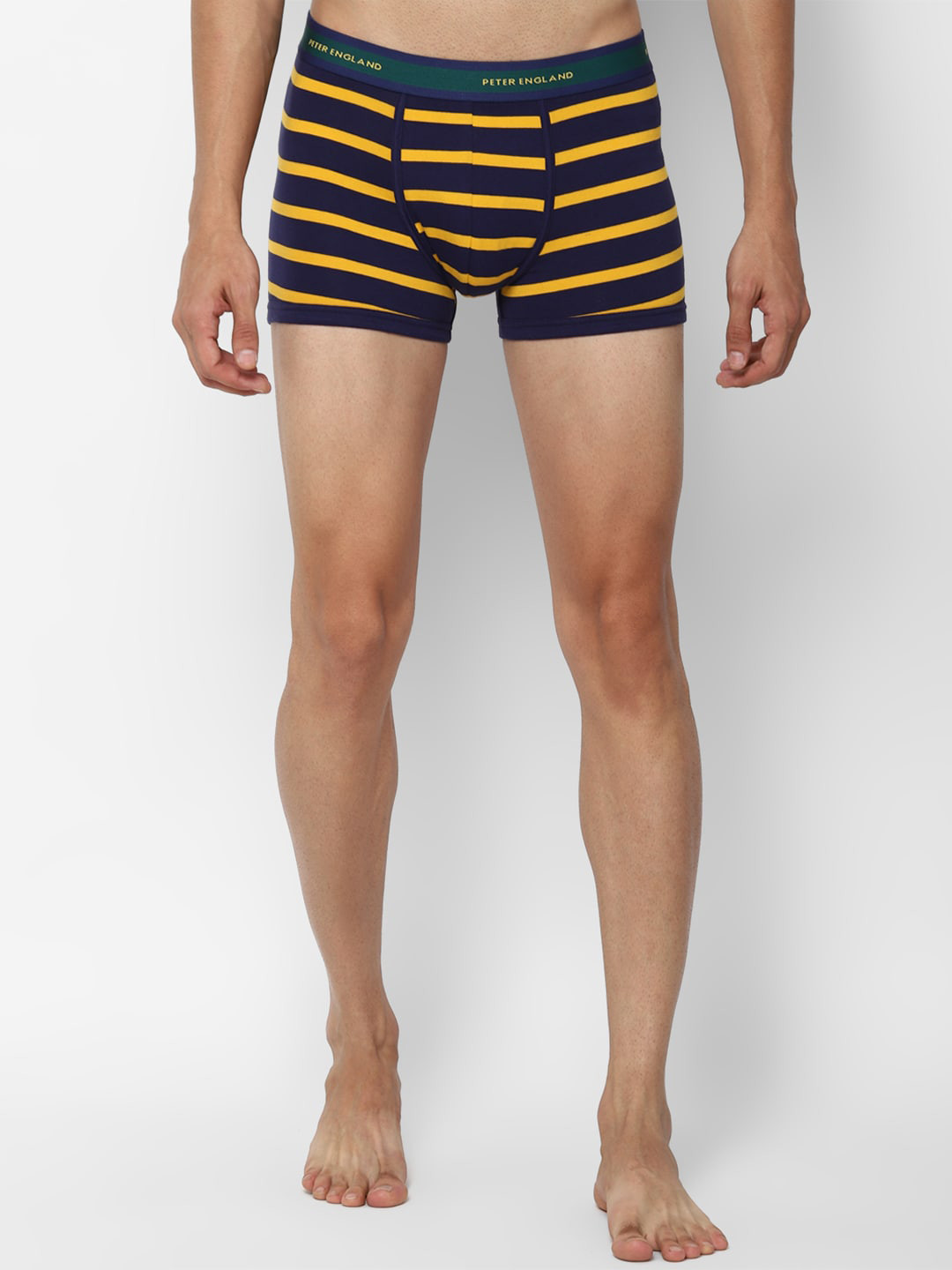

Peter England Men Navy Blue & Yellow Striped Trunk