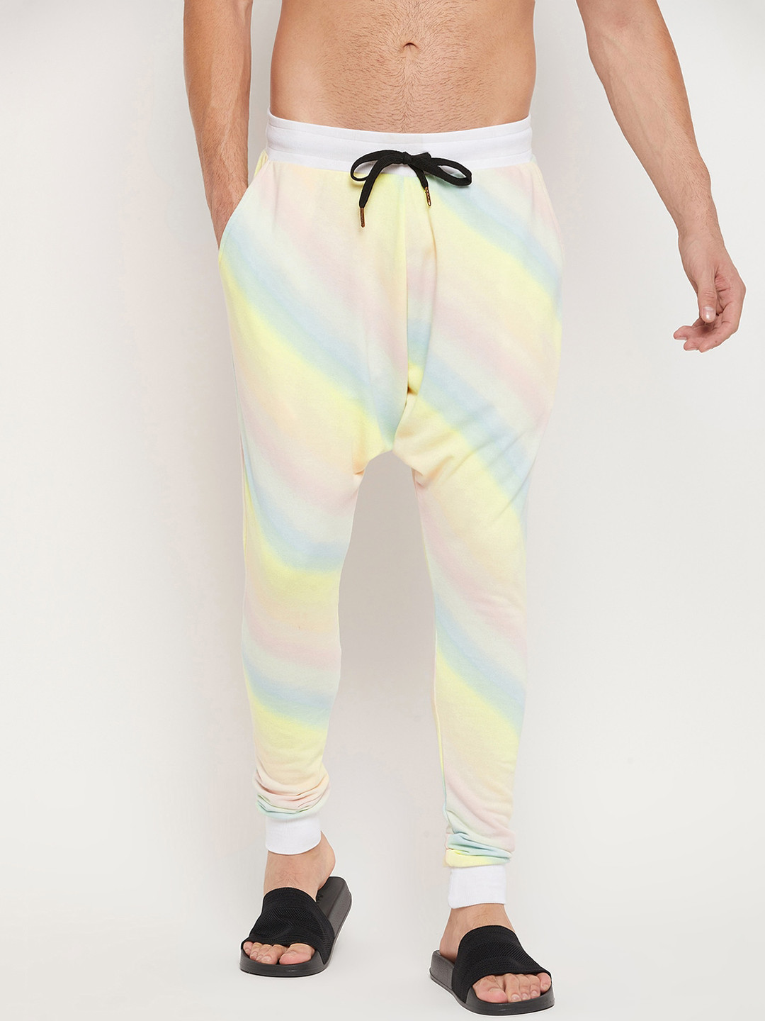 

FUGAZEE Men Pink & Blue Printed Relaxed fit Drop Crotch Pure Cotton Joggers