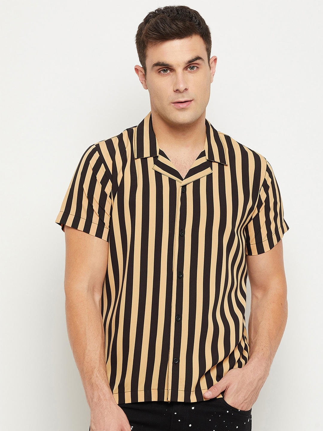 

FUGAZEE Men Beige & Black Striped Casual Shirt