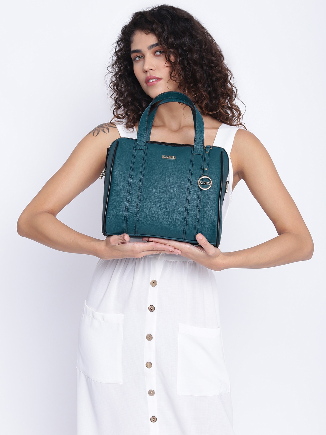 

KLEIO Textured Twin Color Handbag, Green